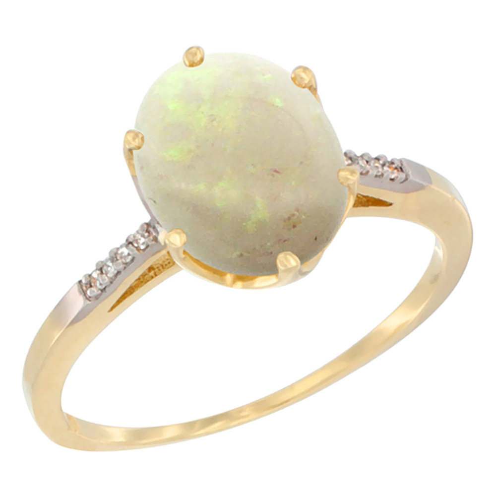 14K Yellow Gold Natural Opal Engagement Ring 10x8 mm Oval, sizes 5 - 10