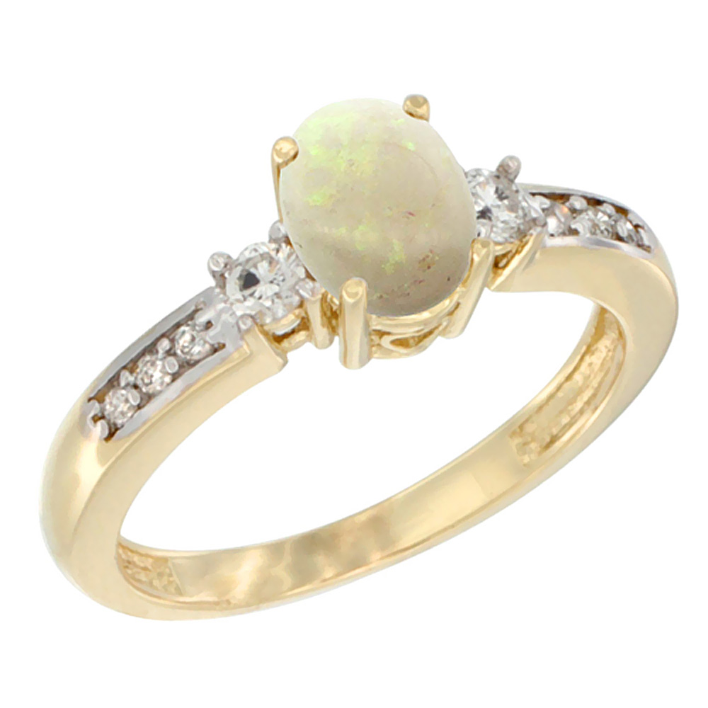14K White Gold Diamond Natural Opal Engagement Ring Oval 7x5 mm, sizes 5 - 10