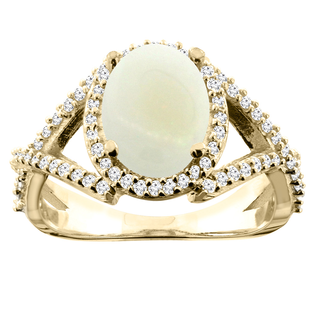 10K White/Yellow/Rose Gold Natural Opal Ring Oval 10x8mm Diamond Accent, sizes 5 - 10
