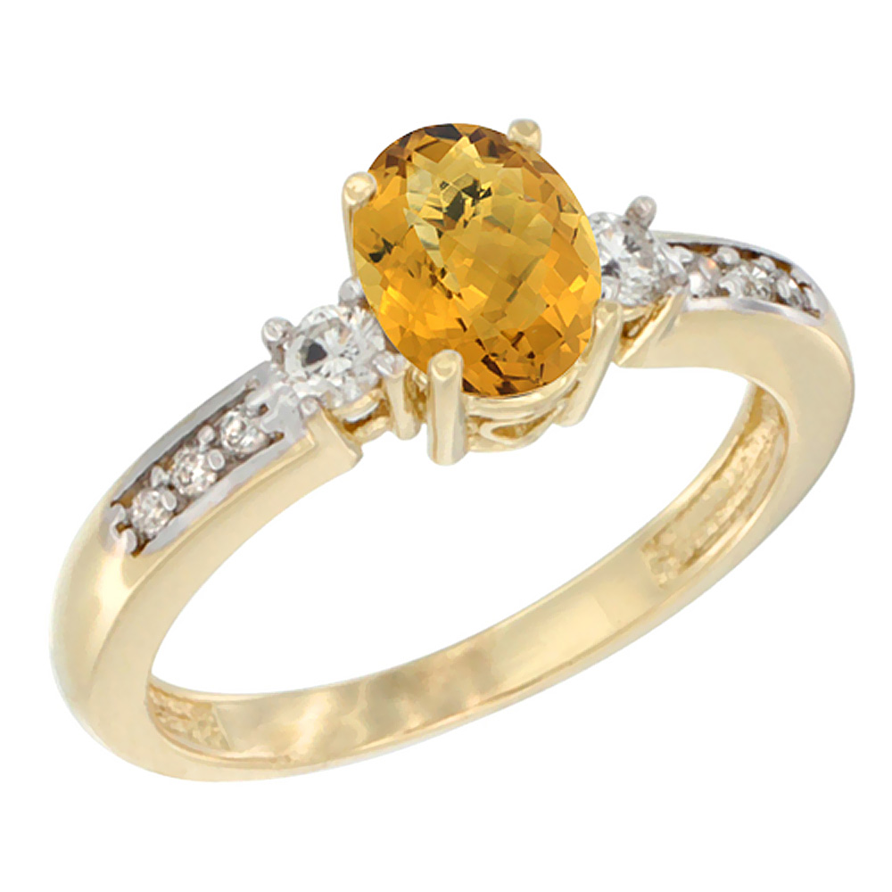 14K White Gold Diamond Natural Whisky Quartz Engagement Ring Oval 7x5 mm, sizes 5 - 10