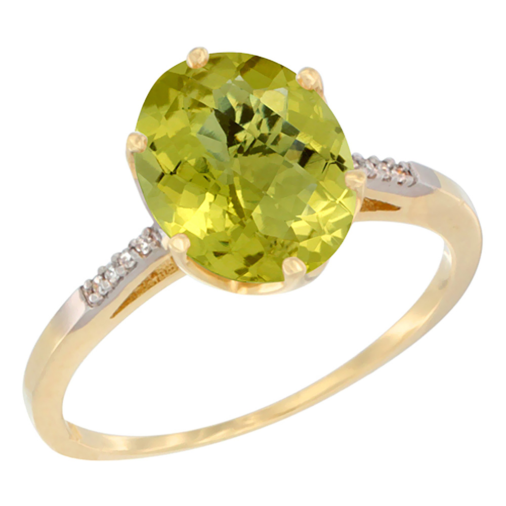 10K Yellow Gold Natural Lemon Quartz Engagement Ring 10x8 mm Oval, sizes 5 - 10
