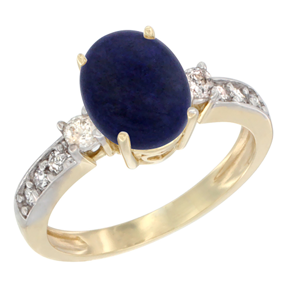 10K White Gold Natural Lapis Ring Oval 9x7 mm Diamond Accent, sizes 5 - 10