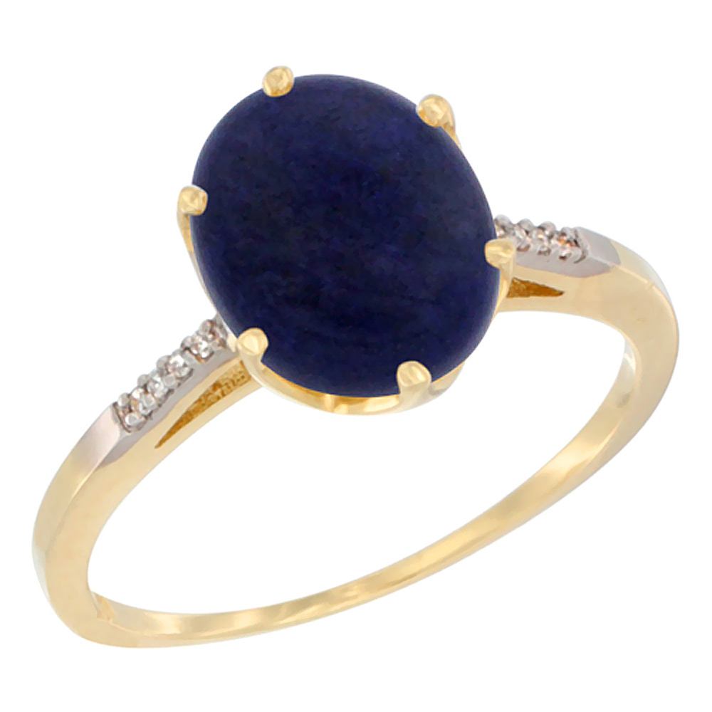 10K Yellow Gold Natural Lapis Engagement Ring 10x8 mm Oval, sizes 5 - 10