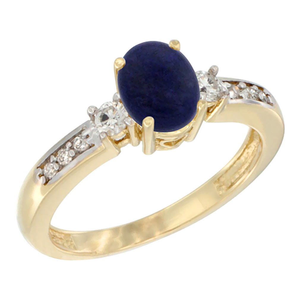 10K White Gold Diamond Natural Lapis Engagement Ring Oval 7x5 mm, sizes 5 - 10