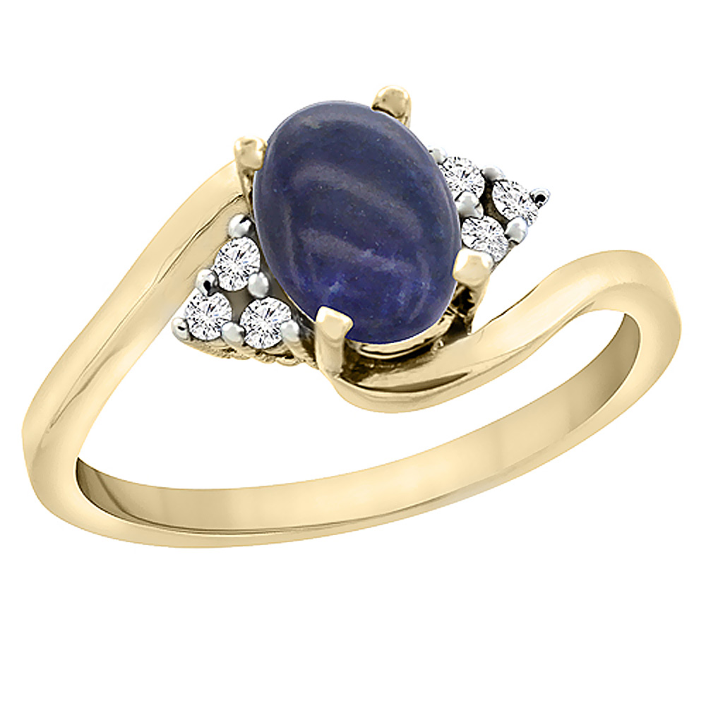 10K White Gold Diamond Natural Lapis Engagement Ring Oval 7x5mm, sizes 5 - 10