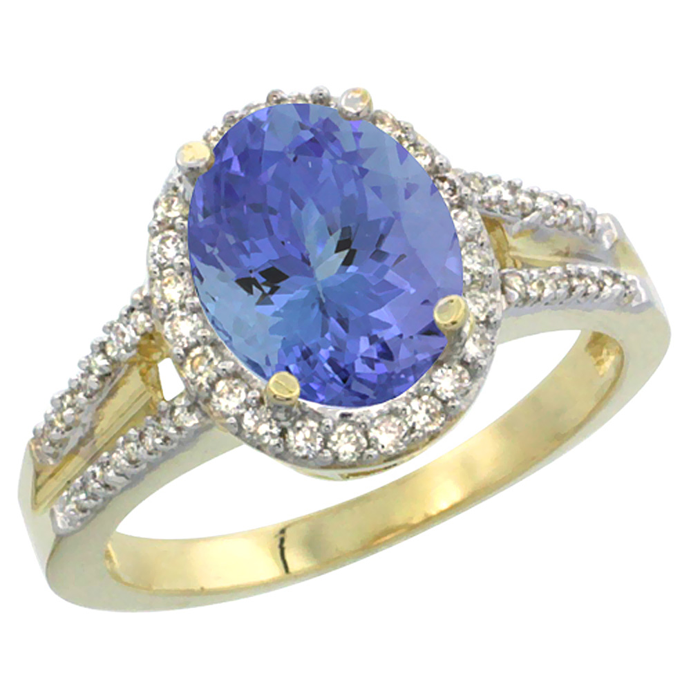 10K Yellow Gold Diamond Natural Tanzanite Engagement Ring Oval 10x8mm, sizes 5-10