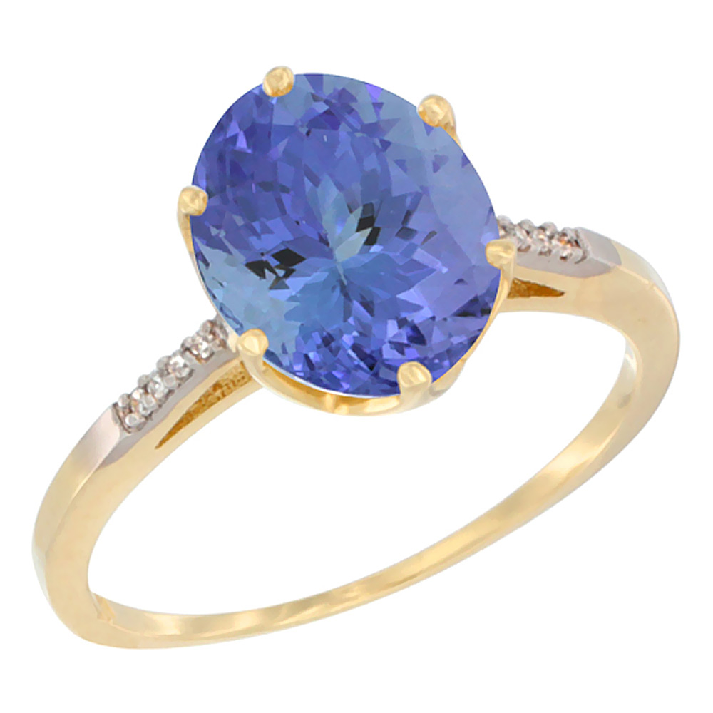 10K Yellow Gold Natural Tanzanite Engagement Ring 10x8 mm Oval, sizes 5 - 10