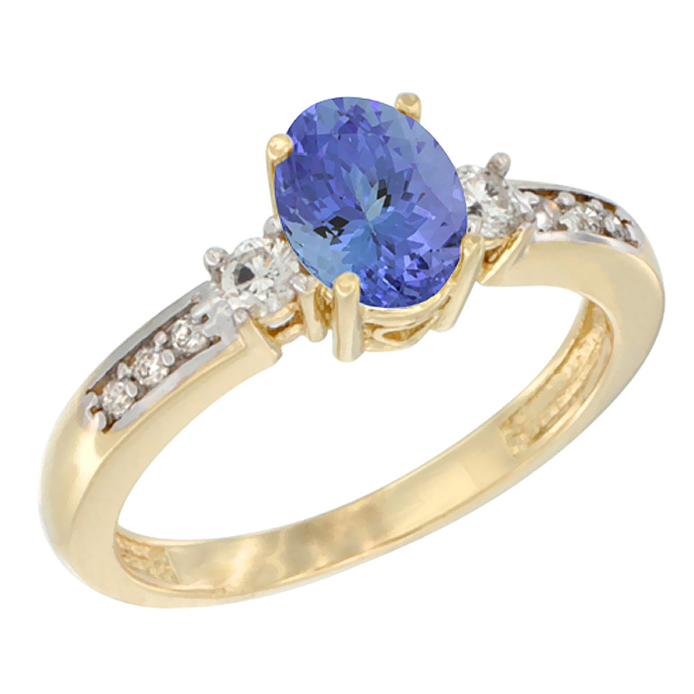 10K White Gold Diamond Natural Tanzanite Engagement Ring Oval 7x5 mm, sizes 5 - 10