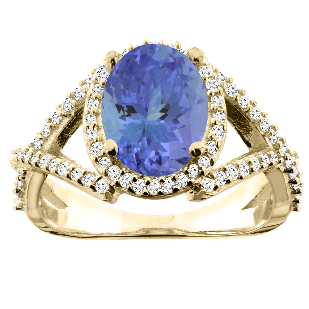 10K White/Yellow/Rose Gold Natural Tanzanite Ring Oval 10x8mm Diamond Accent, sizes 5 - 10