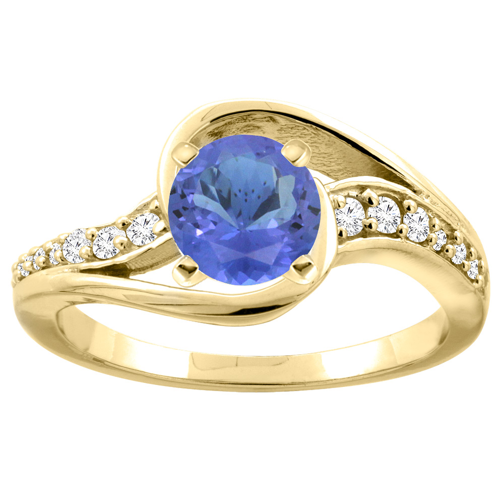 10K White/Yellow Gold Natural Tanzanite Bypass Ring Round 6mm Diamond Accent, sizes 5 - 10