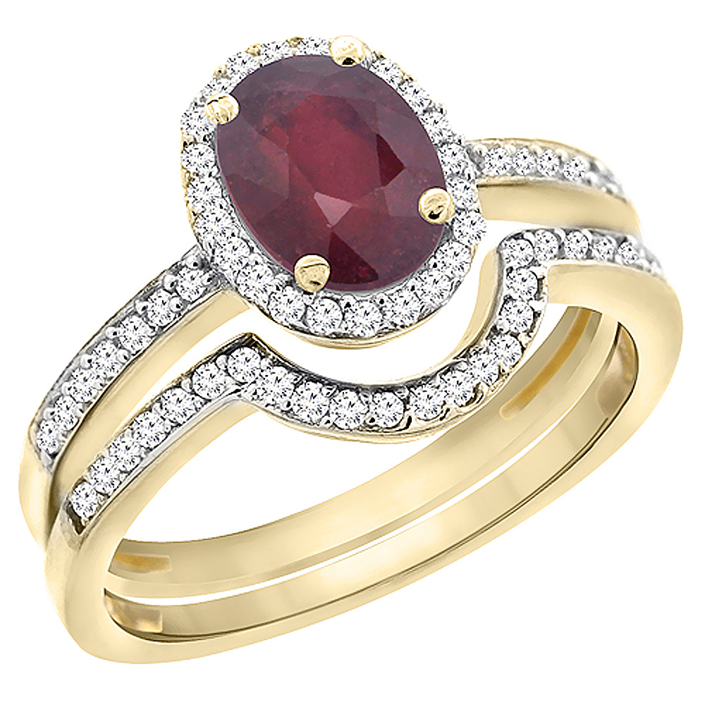 10K Yellow Gold Diamond Natural High Quality Ruby 2-Pc. Engagement Ring Set Oval 8x6 mm, sizes 5 - 10
