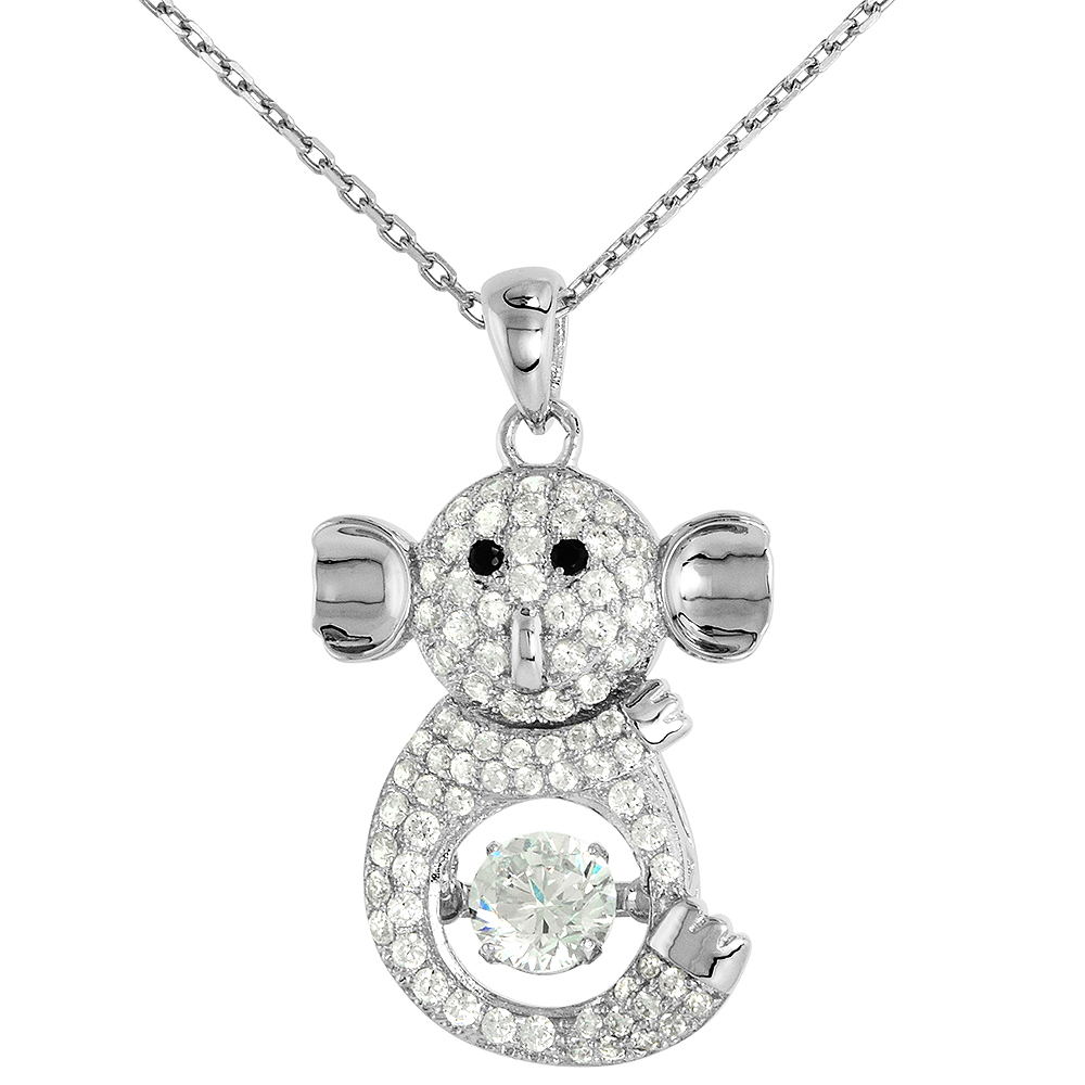 Sterling silver Dancing CZ Koala Pendant Black Eyes Micro Pave NO CHAIN