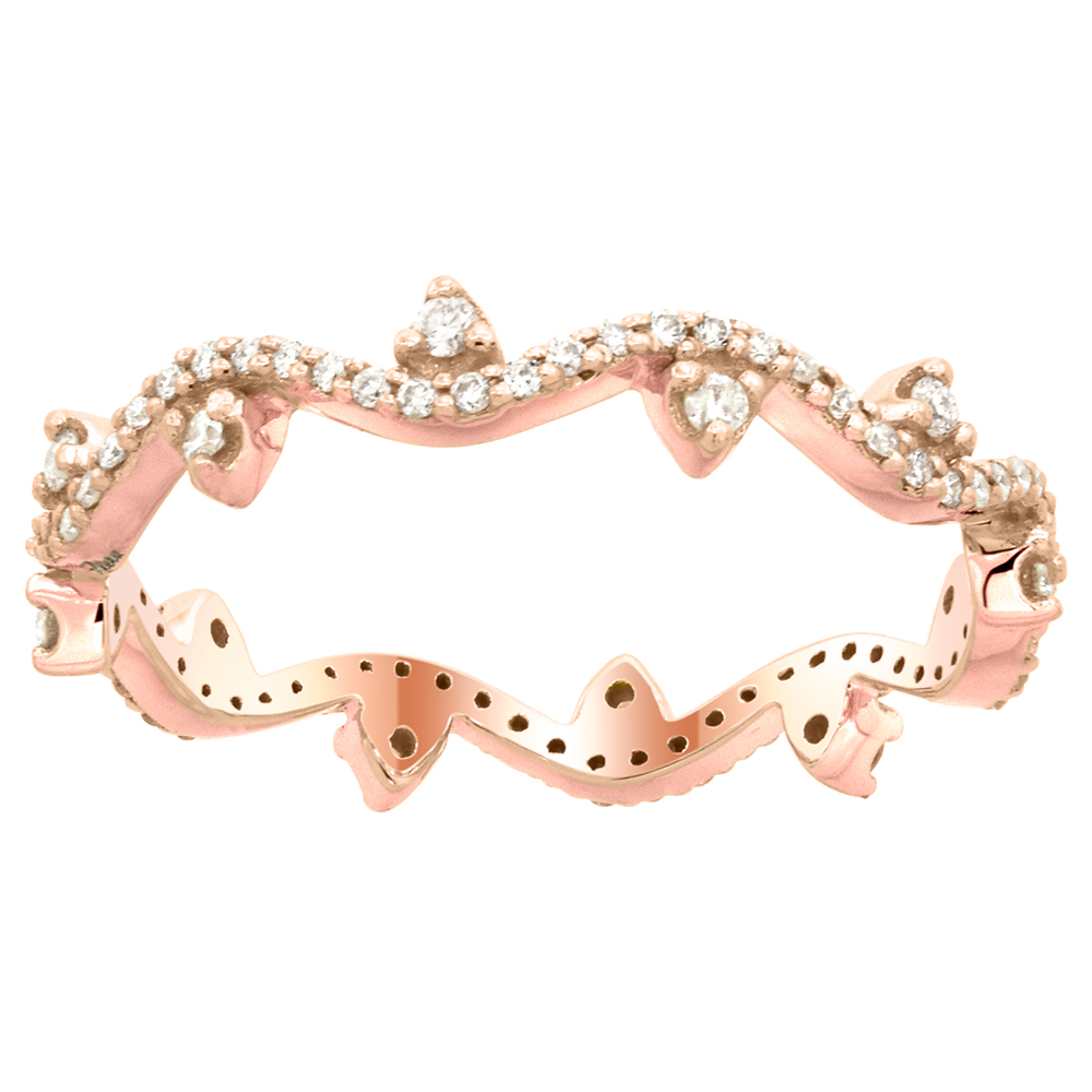 14k Rose Gold Diamond Stackable Rings for Women Waves and Dots Design 1/8 inch size 6-8