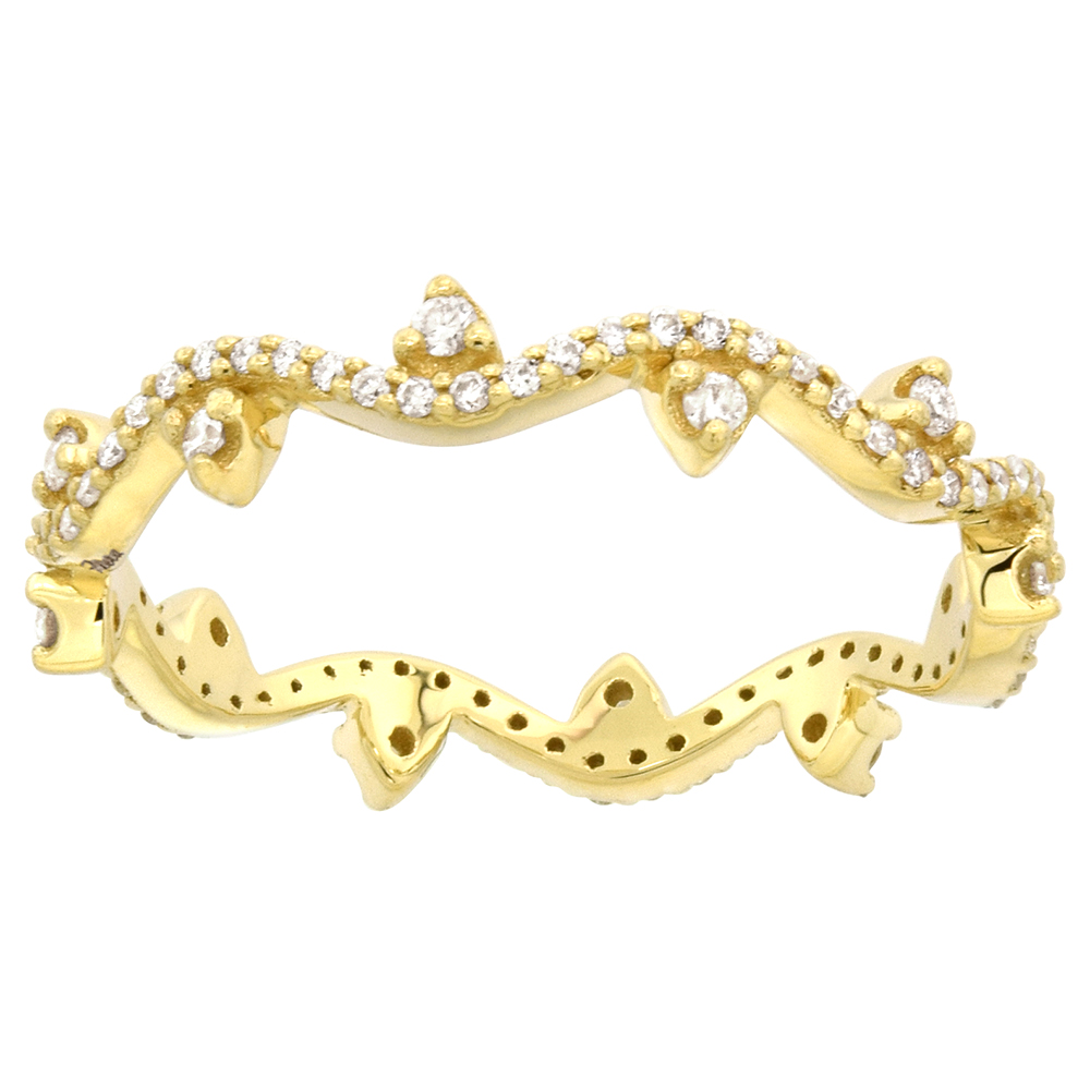 14k Yellow Gold Diamond Stackable Rings for Women Waves and Dots Design 1/8 inch size 6-8