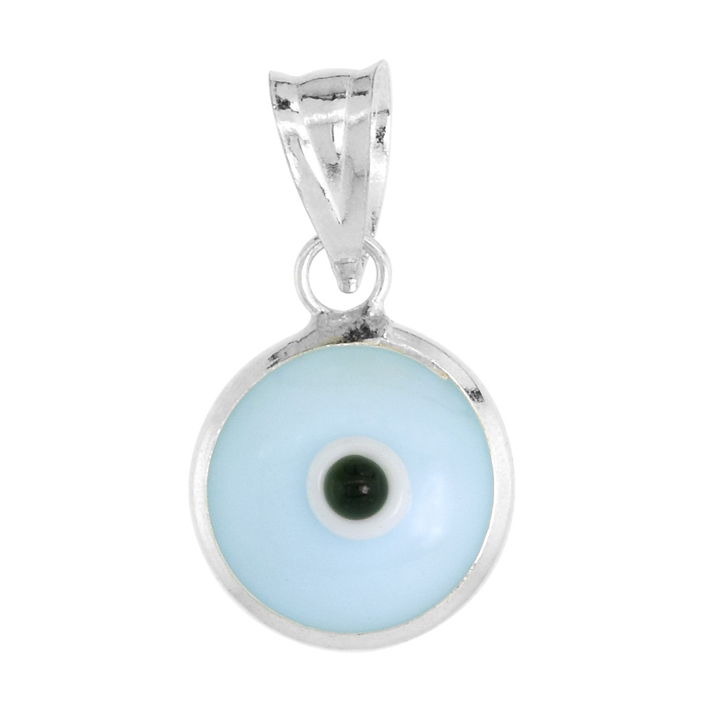 Sterling Silver Evil Eye Pendant Sky Blue Color
