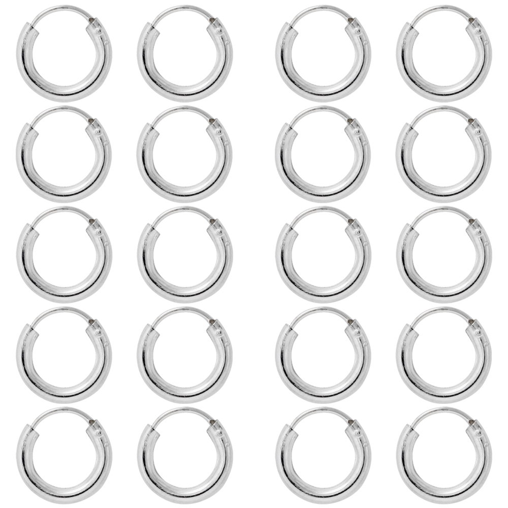 10 Pairs 2mm Thick Sterling Silver Small 10mm Endless Hoop Earrings for Cartilage Nose and Lips 3/8 inch
