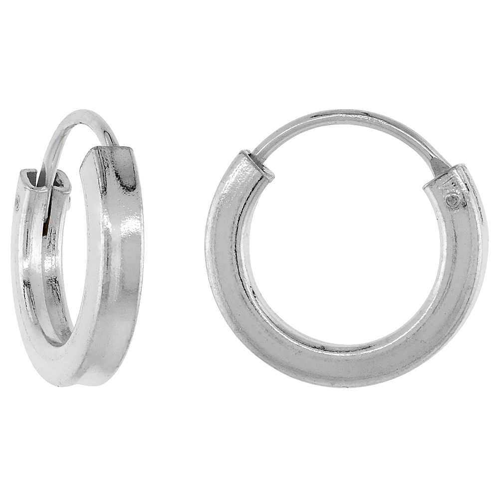 Sterling Silver 14mm Endless Hoop Earring for Women 2mm Square Tubing 9/16 inch diameter