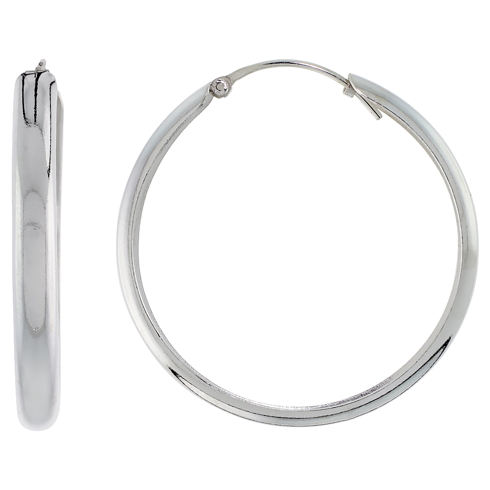 1 1/4 inch Sterling Silver Pirate Hoop Earrings for Women 30mm Round High Polished 4.5mm wide