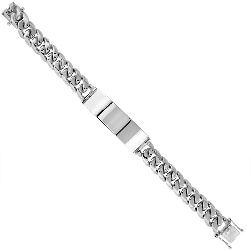 Heavy Sterling Silver 16mm Miami Cuban Link Identification Bracelets for Men Box Clasp 11/16 inch wide High Polish