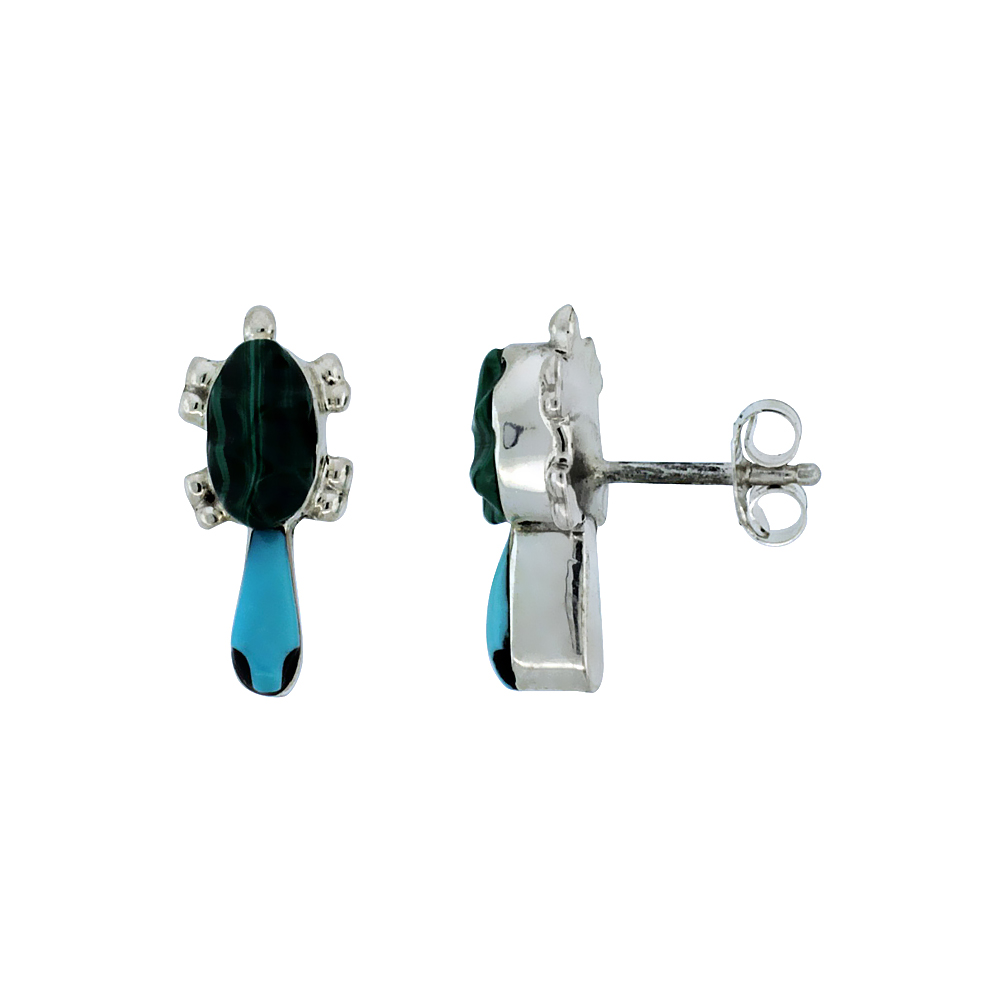 Sterling Silver Handcrafted Blue Turquoise & Green Malachite Turtle Stud Earrings (Genuine Zuni Tribe American Indian Jewelry) 5