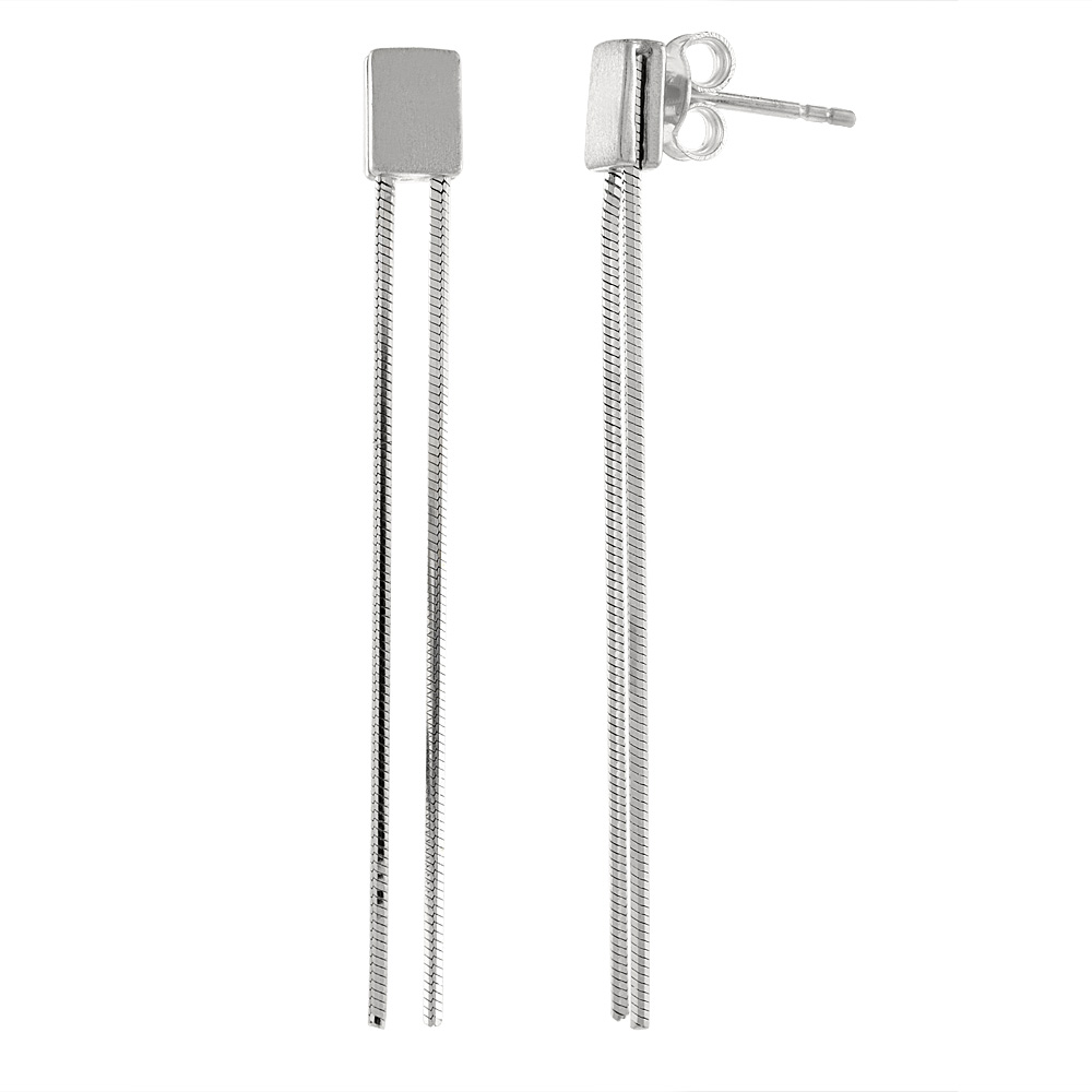 Sterling Silver 2 1/4 inch Long Dangle Earrings for women Rectangular Post Matt Finish Italy