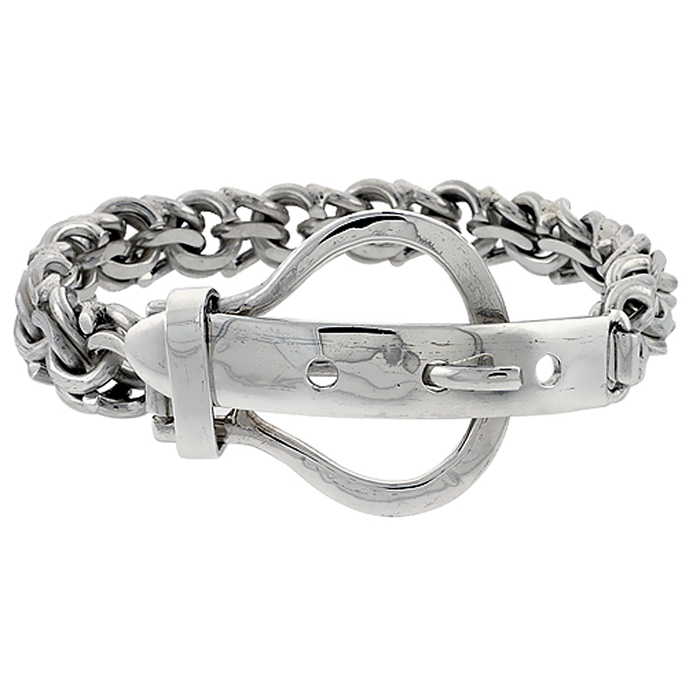 Sterling Silver Garibaldi Link Bracelet Belt Buckle Clasp 1/2 inch wide, sizes 8, 8.5 & 9 inch