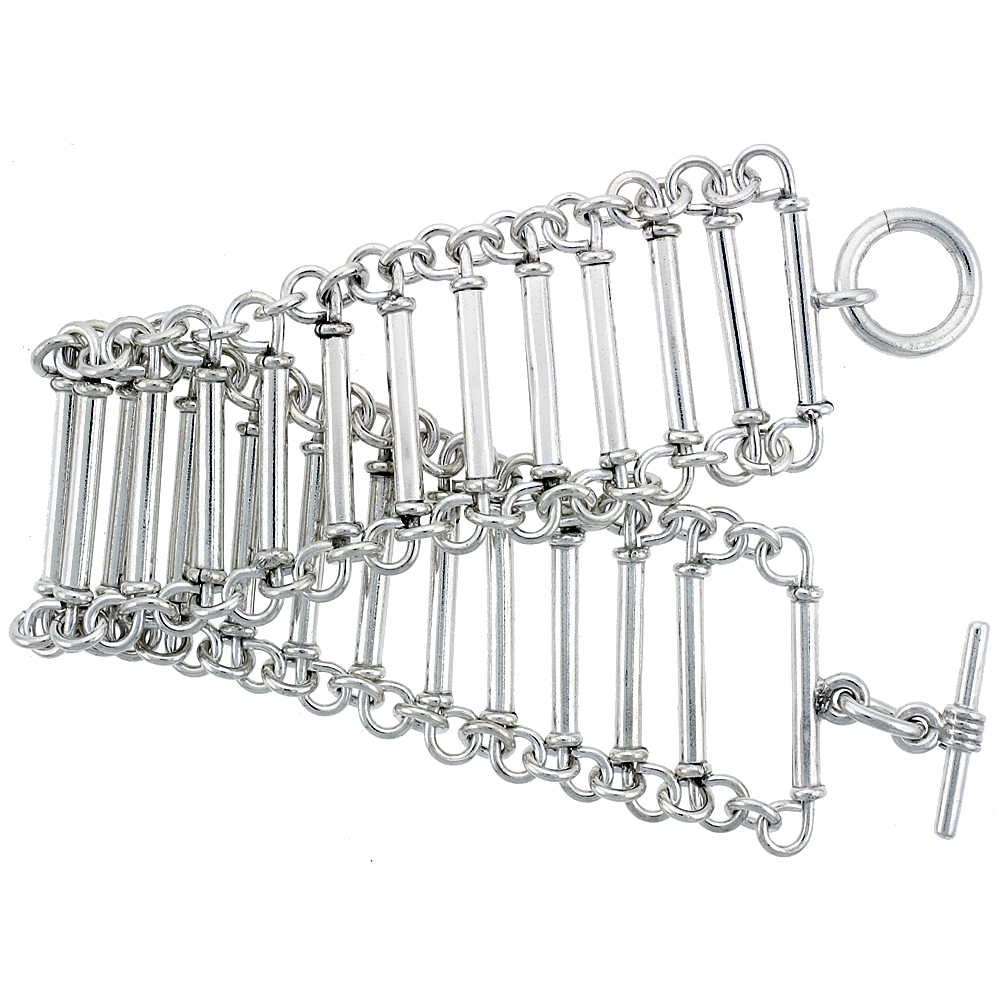 Sterling Silver Bar Bracelet Toggle Clasp Handmade 1 1/4 inch wide , sizes 8, 8.5 & 9 inch