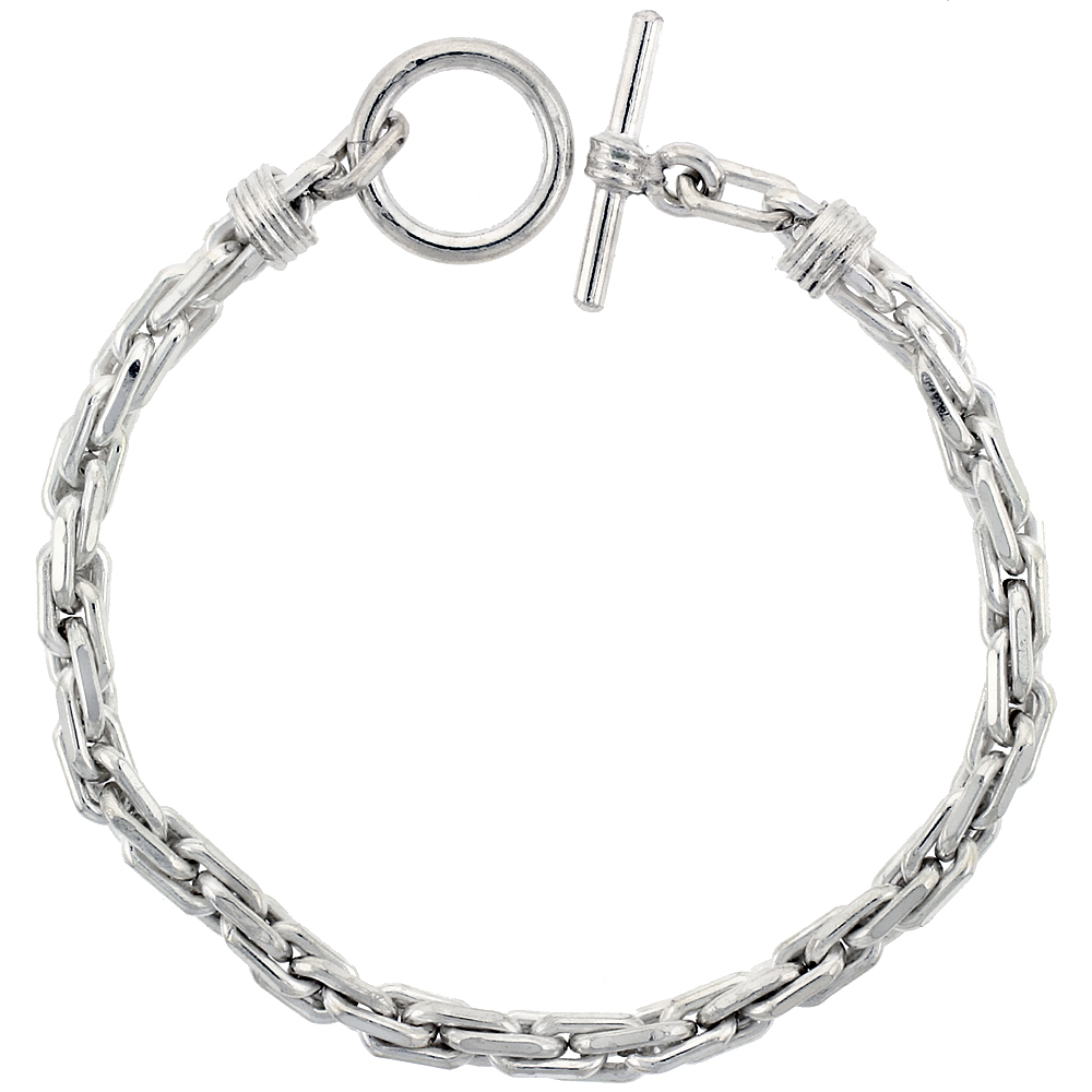 Sterling Silver Oval Tight Link Bracelet Toggle Clasp Handmade 1/4 inch wide, sizes 8, 8.5 & 9 inch
