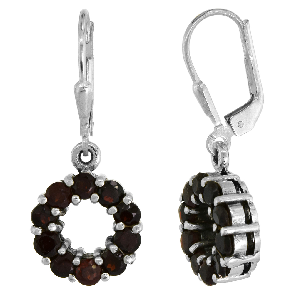 Sterling Silver Red Cubic Zirconia Wreath Leverback Earrings, 1/2 inch wide