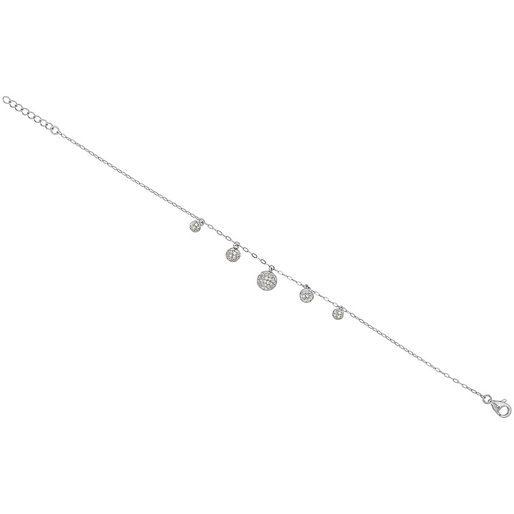 Sterling Silver Micro Pave Cubic Zirconia Balls Charm Bracelet, 7 inches long + 1 in extension