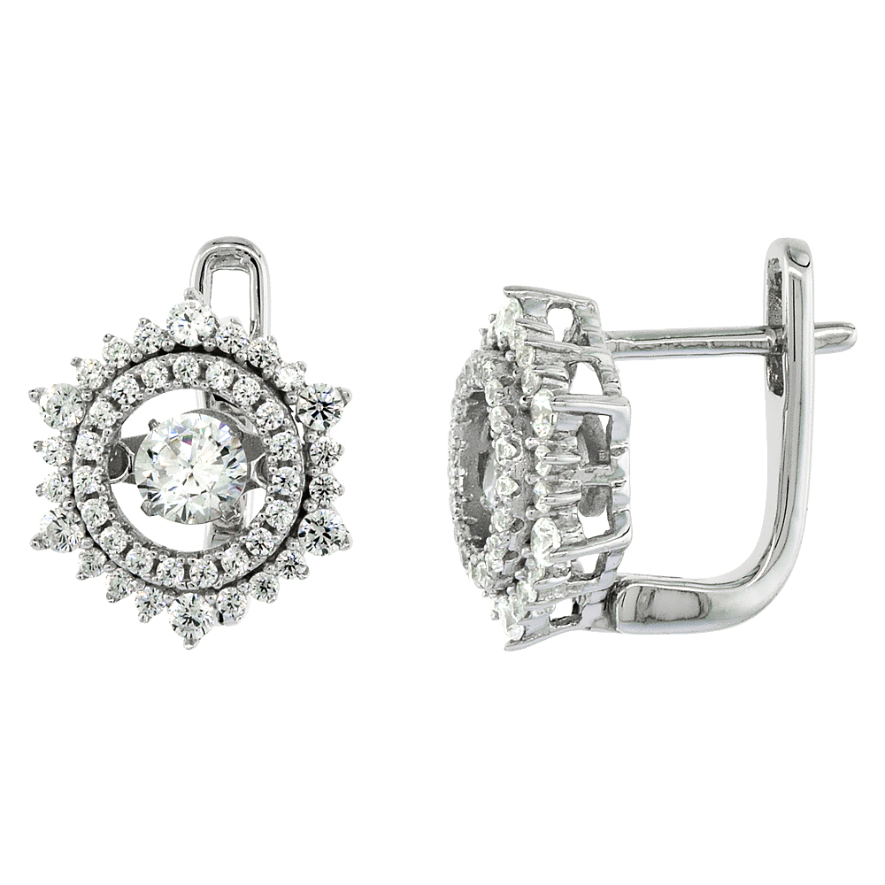 Sterling Silver Cubic Zirconia Sun Dancing Post Earrings, 7/16 inch wide