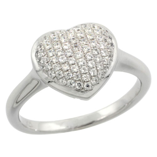 Sterling Silver Cubic Zirconia Micro Pave Heart Shape Ring, Sizes 6 to 9