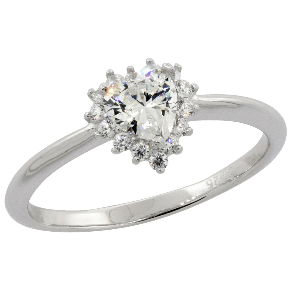 Sterling Silver Micro Pave Cubic Zirconia Solitaire Heart Ring 5mm, sizes 6 - 10