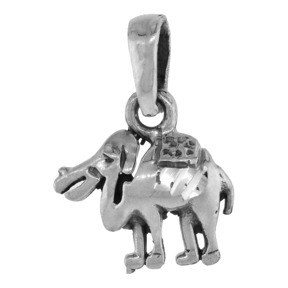 Small 3/4 inch Sterling Silver Cool Camel Necklace for Women Diamond-Cut Oxidized finish available with or without chain