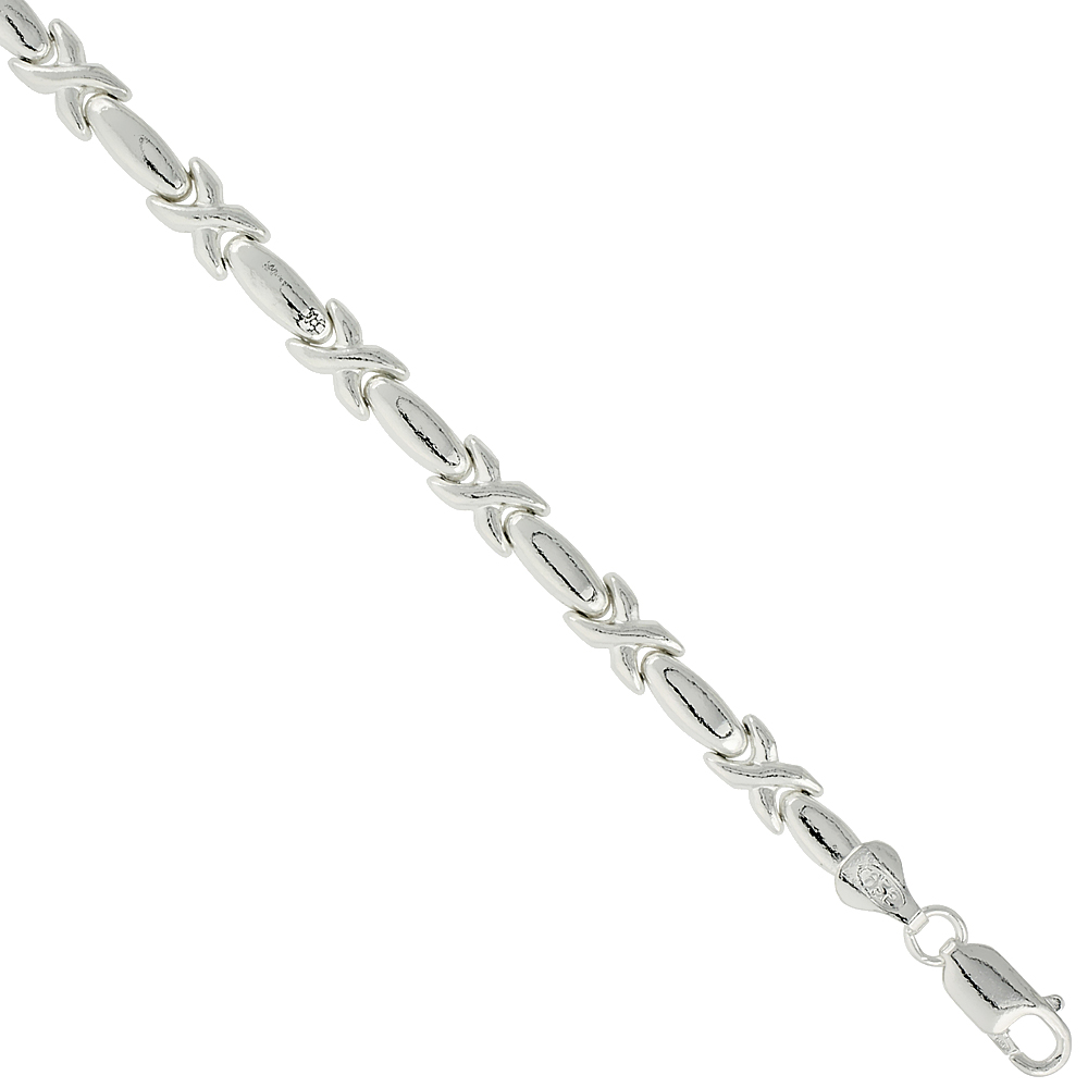 Sterling Silver XOXO Hugs & Kisses Bracelet (Available in 7 in. & 8 in.), 1/4 in. (6 mm) wide