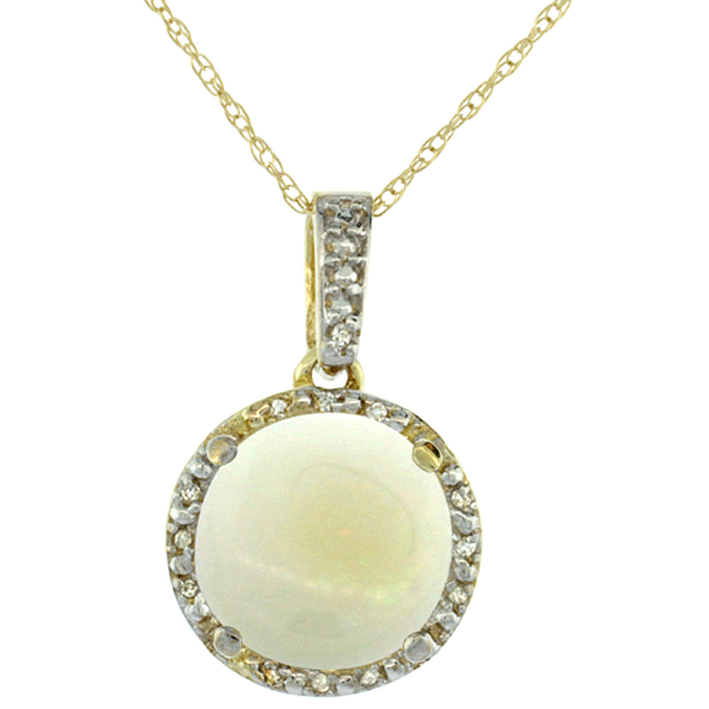 10K Yellow Gold 0.03 cttw Diamond Natural Opal Pendant Round 11x11 mm
