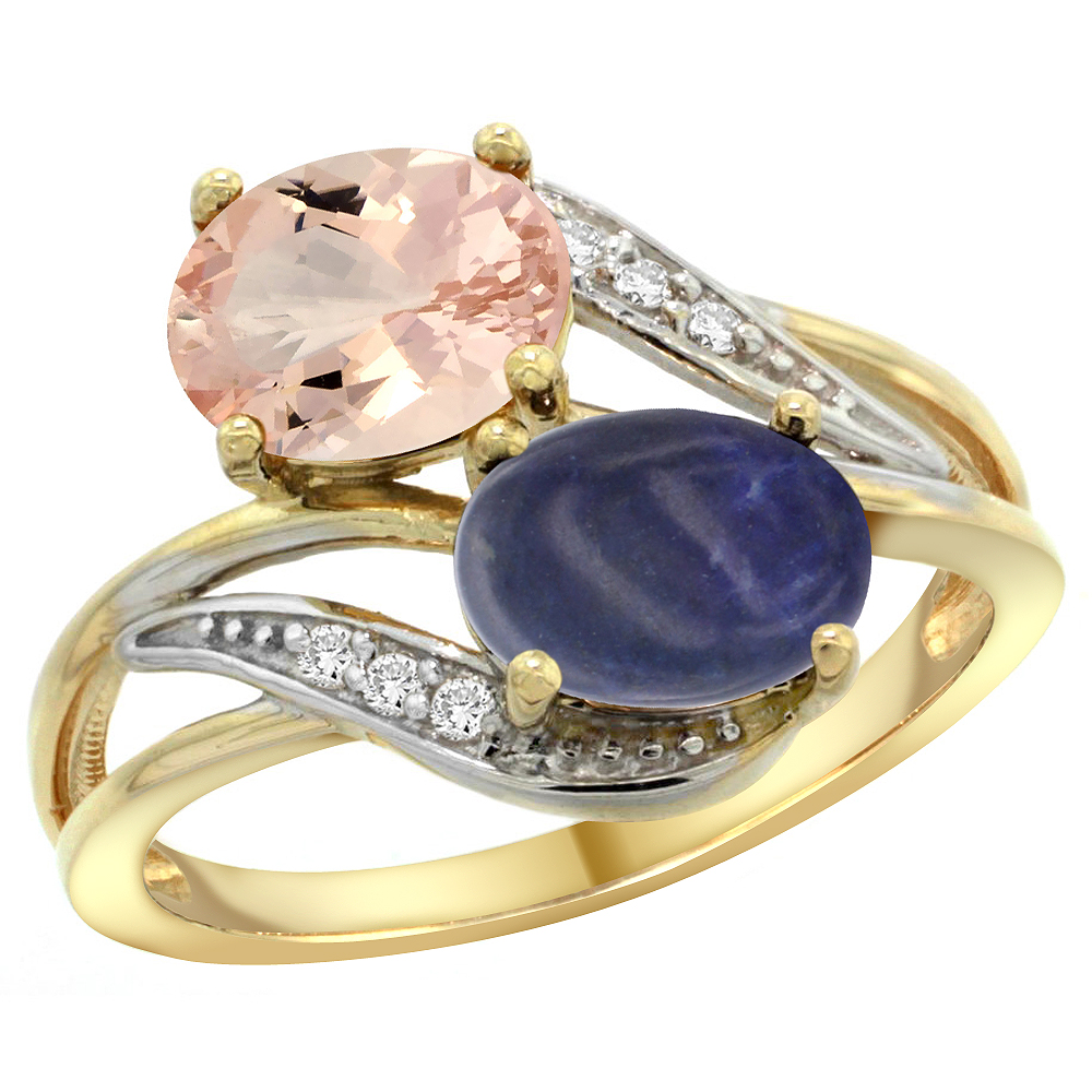 10K Yellow Gold Diamond Natural Morganite & Lapis 2-stone Ring Oval 8x6mm, sizes 5 - 10