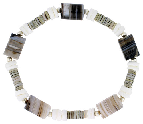 Sea Shells Stretch Bracelet Sterling Silver Beads, 7 inch