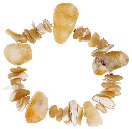 Natural Citrine Stretch Bracelet Sterling Silver Beads, 7 inch