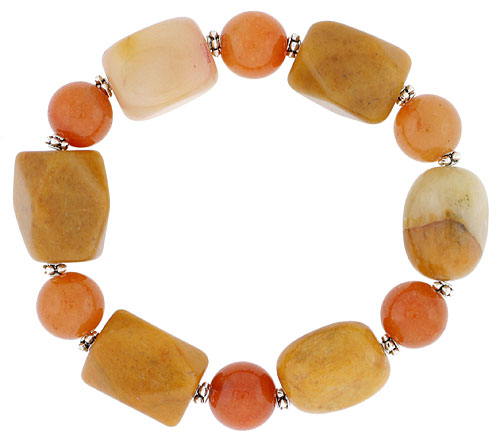Natural Serpentine & Aventurine Stretch Bracelet Sterling Silver Beads, 7 inch
