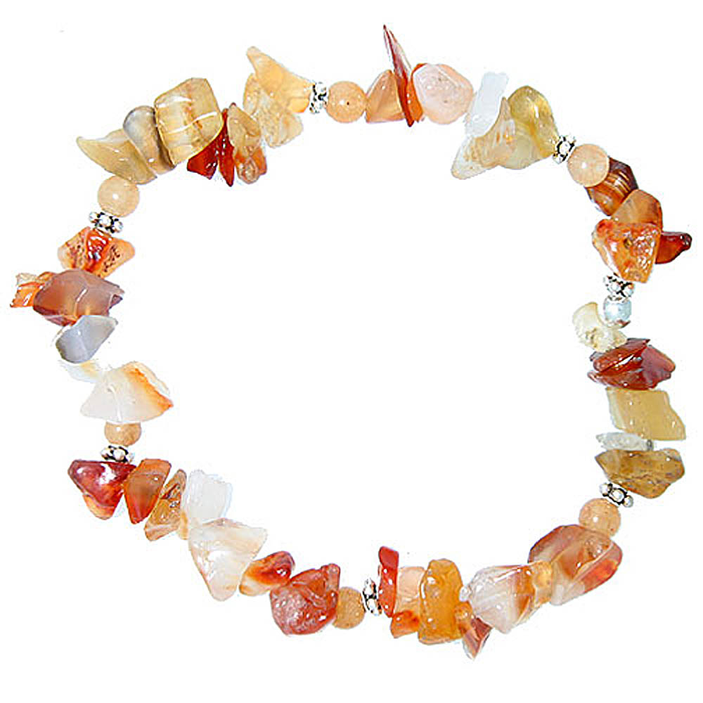 Natural Carnelian Stretch Bracelet Sterling Silver Beads, 7 inch