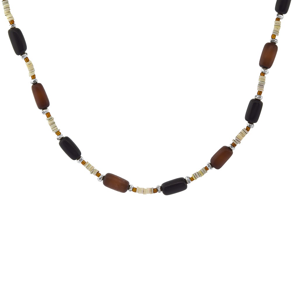 Nylon Necklace Sterling Silver Accents, Multi color Shell Stones