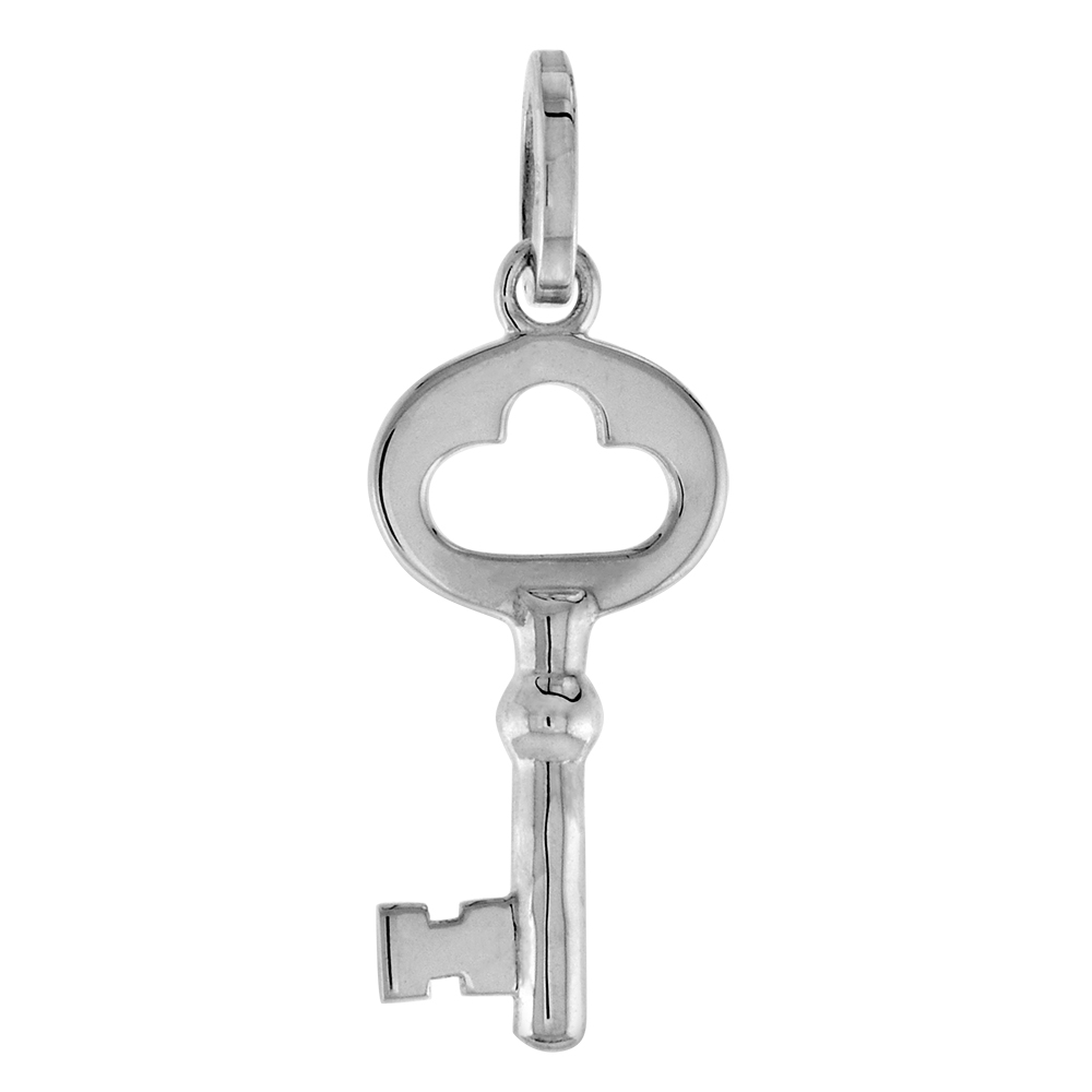 Dainty 3/4 inch Sterling Silver Vintage Key Pendant Neclace for Women & Girls Flawless Polished Finish available with or without