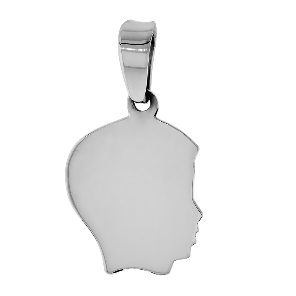 Small Sterling Silver Boy Silhouette Charm Pendant for Women with Removeable Bale for Charm Bracelets 13/16 inch tall sold with 