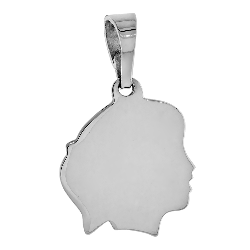 Small Sterling Silver Girl Silhouette Charm Pendant for Women with Removeable Bale for Charm Bracelets 13/16 inch tall sold with