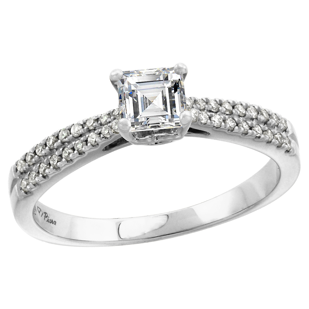 14k White Gold 0.9 cttw Genuine Diamond Engagement Ring Princess cut 5x5mm, size 5-10