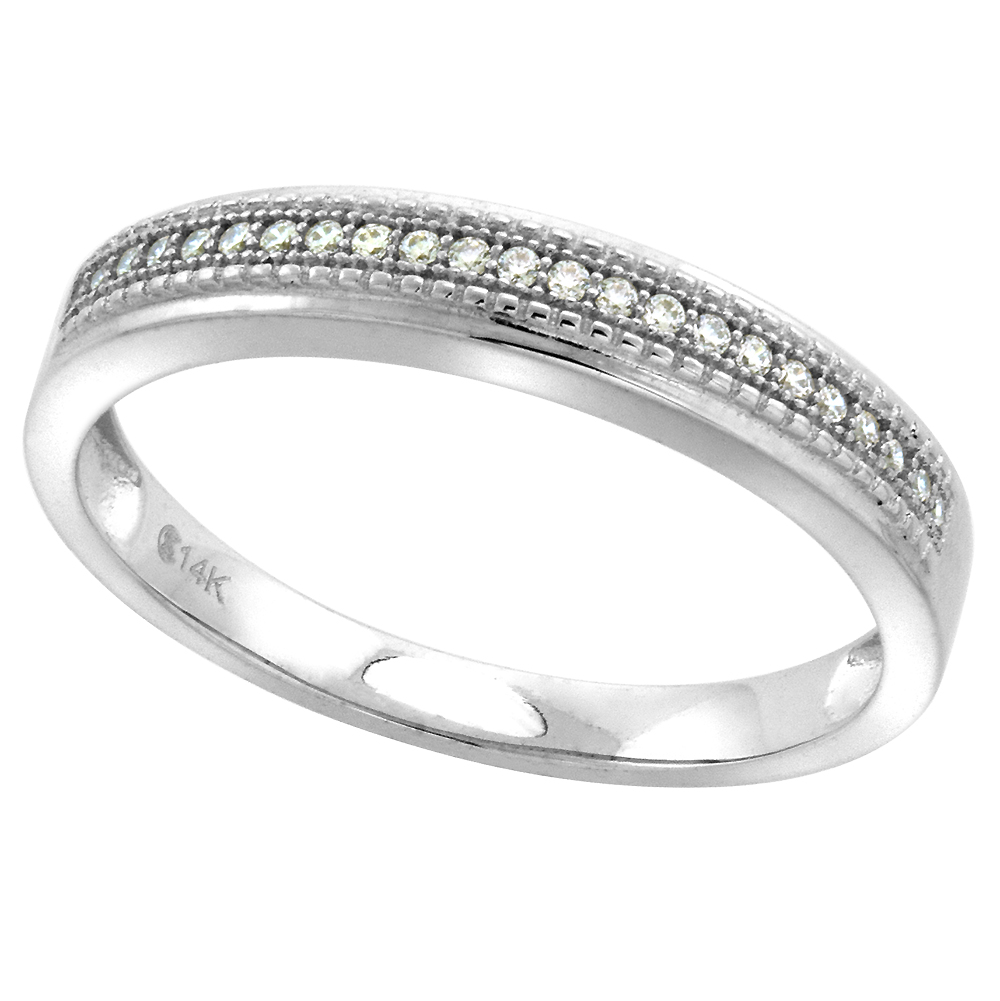 14k White Gold Cubic Zirconia Half Eternity Wedding Band for Men 4mm Pave, size 8-14