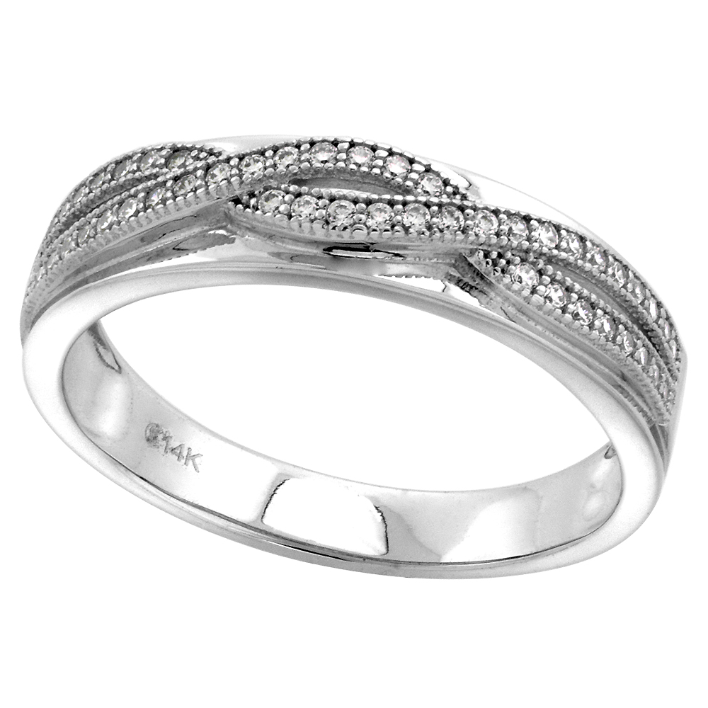 14k White Gold Cubic Zirconia Wedding Band for Men Entwined Rope 5mm, size 8-14