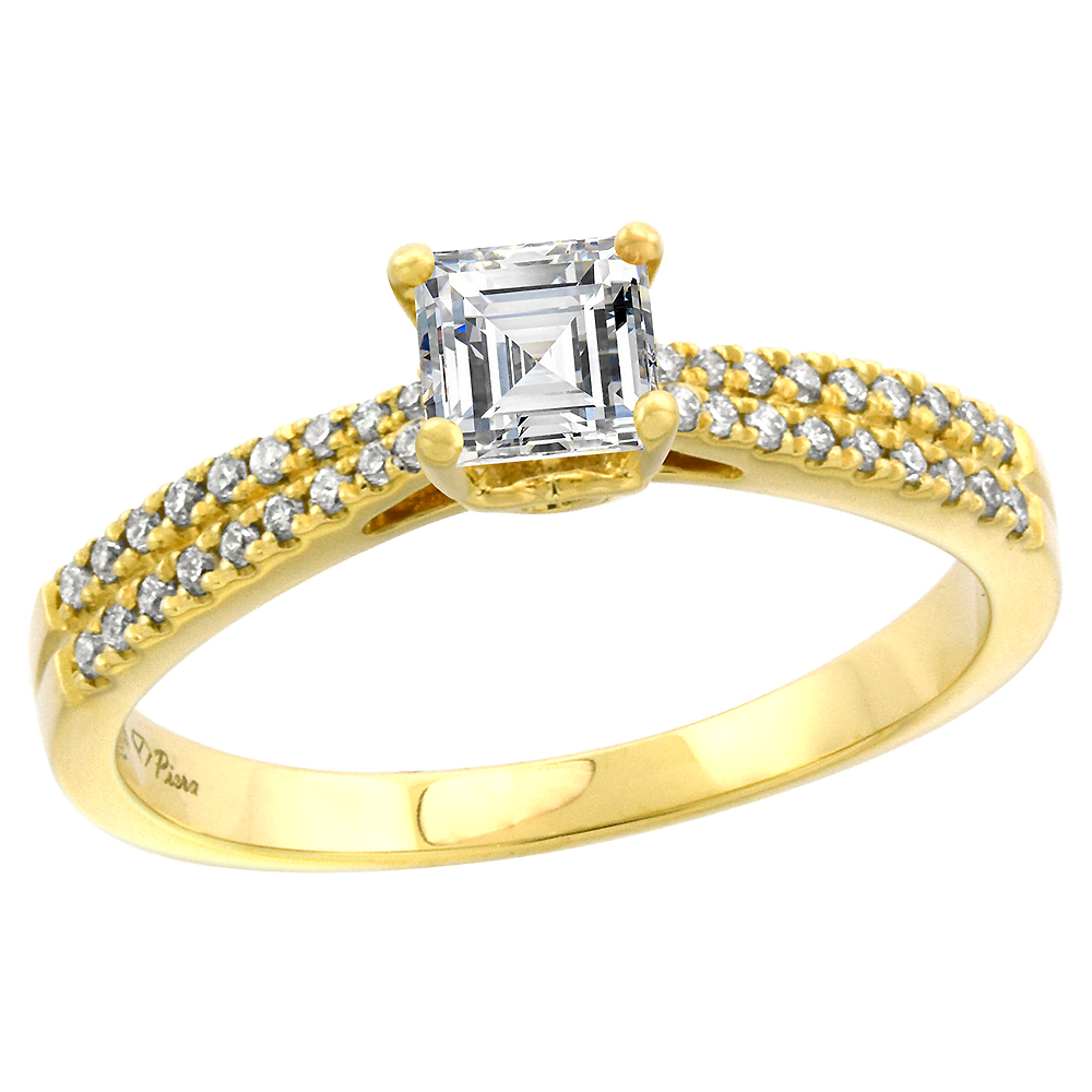 14k Yellow Gold 0.9 cttw Genuine Diamond Engagement Ring Princess cut 5x5mm, size 5-10