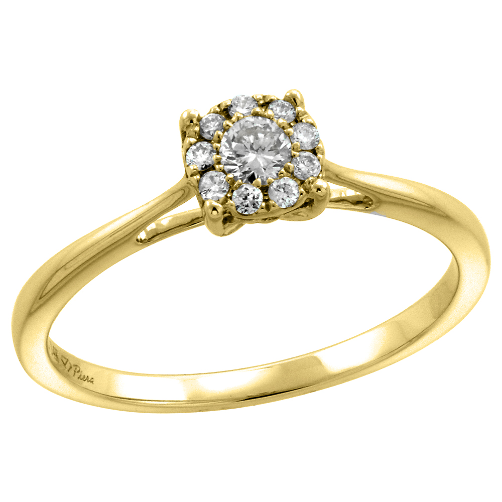 14k Yellow Gold Genuine Diamond Halo Engagement Ring for Women Dainty 0.18 cttw Round 3/16 inch, size5-10
